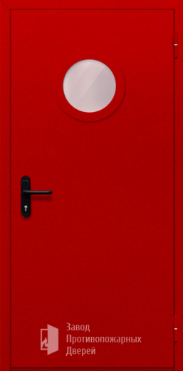 Фото двери «Однопольная с круглым стеклом (красная)» в Балашихе