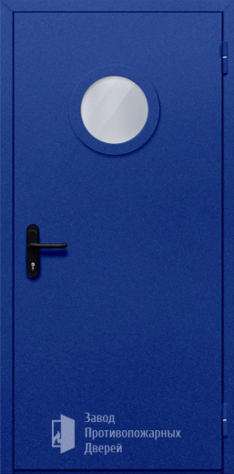 Фото двери «Однопольная с круглым стеклом (синяя)» в Балашихе